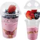 50 Sets 12 oz Clear Plastic Parfait Cups with INSERT & DOME Lids(NO HOLE) - Disposable Dessert Cups with Lids for Kids, Dips Snacks and Veggies, Fruit Yogurt Smoothie Iced Cold Drinks, No Leaking