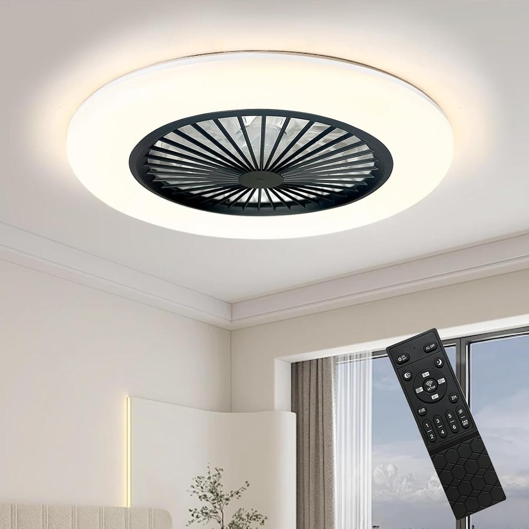 Flush Mount Ceiling Fan with Lights,Modern LED Ceiling Fan,3 Color Temperatures & 6 Speed Remote Control,Quiet Reversible Motor,Low Profile Ceiling Fan for Bedroom Living Room Patio Kitchen