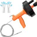 Drain Snake, Drain Auger with Drill Attachment, 25 Feet Plumbing Snake Auto Feed Flexible Hair Drain Clog Remover for Kitchen, Bathroom and Shower Sink with Gloves (Orange)