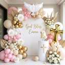 133Pcs First Holy Communion Pink Balloon Garland Arch Kit God Bless & Cross Printed Balloons Dove & Foil Cross Balloons for God Bless Baptism Christening Birthday Baby Shower Party Supplie Moxige