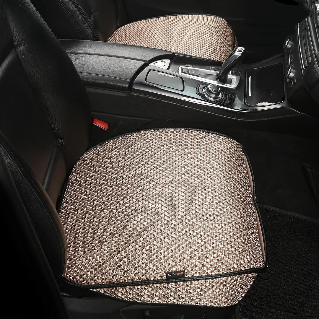 Auto Newer Breathable Universal Four Seasons Car Seat Covers, Luxury Car Seat CushionProtectors for Front Seat Bottoms,Compatible with 95% Vehicles Fit for Cars Truck SUV (Gold Beige,2PCS)