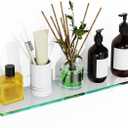 Glass Shelves for Bathroom,16-Inch Brushed Gold Floating Bathroom Shelf Stainless Steel Tempered Glass Shelf Modern Shelves Wall Mounted (16"without railing)