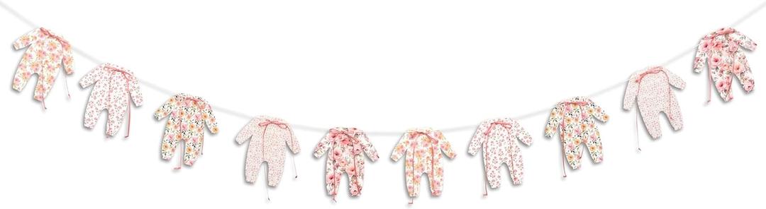 Flower Baby Shower Bow Banner - Baby in Bloom Garland, Baby Shower, Birthday, Anniversary, Gender Reveal Party Decoration Supplies, Floral Baby Clothes Banner Photo Shoot Background Props