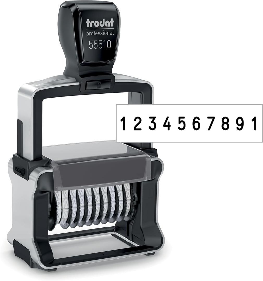 Trodat Numberer Stamp Professional 55510 10 Digits, Self-Inking, 3/16" (5 mm) Characters, Black Ink