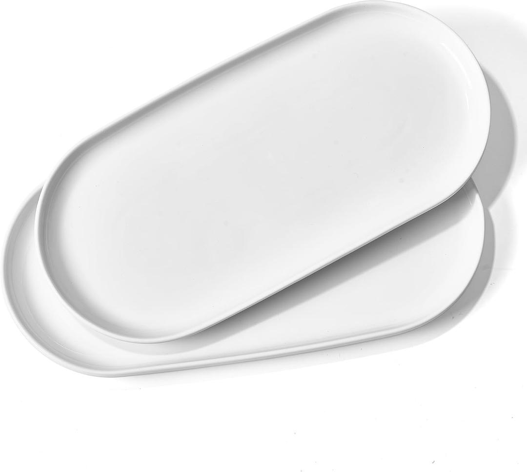 2 x Oval Platter Oval Trays 2 Pack for Entertaining, White Plates Serving Dish for Wedding Party Restaurant Home Steak Meat Taco Sushi Appetizer Cake, New Bone Porcelain, 12 x 5.78 Inches, White