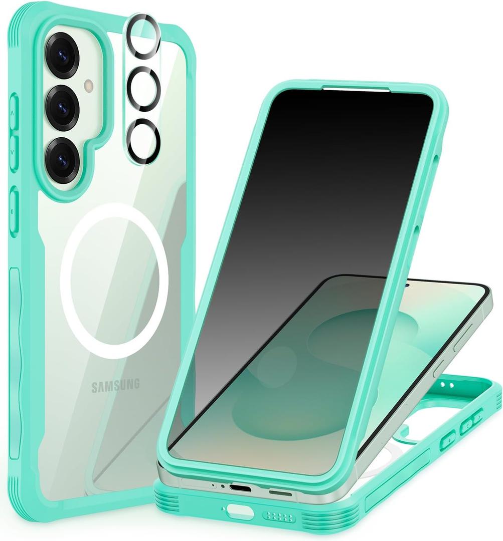 CENHUFO Magnetic Privacy for Samsung Galaxy S25 Plus Case, Full Body Phone Case with Built-in 9H Tempered Glass Privacy Screen Protector and Camera Lens Cover, Shockproof Protective Bumper - Green