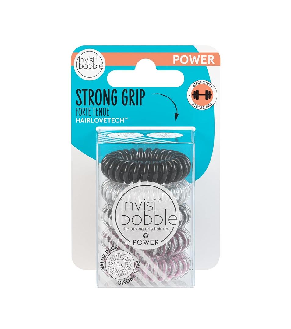 invisibobble Power Traceless Spiral Hair Ties - 5 Pack - Be Visible - Strong Elastic Grip Coil Hair Accessories for Active Women - No Kink, Non Soaking - Gentle for Girls Teens and Thick Hair