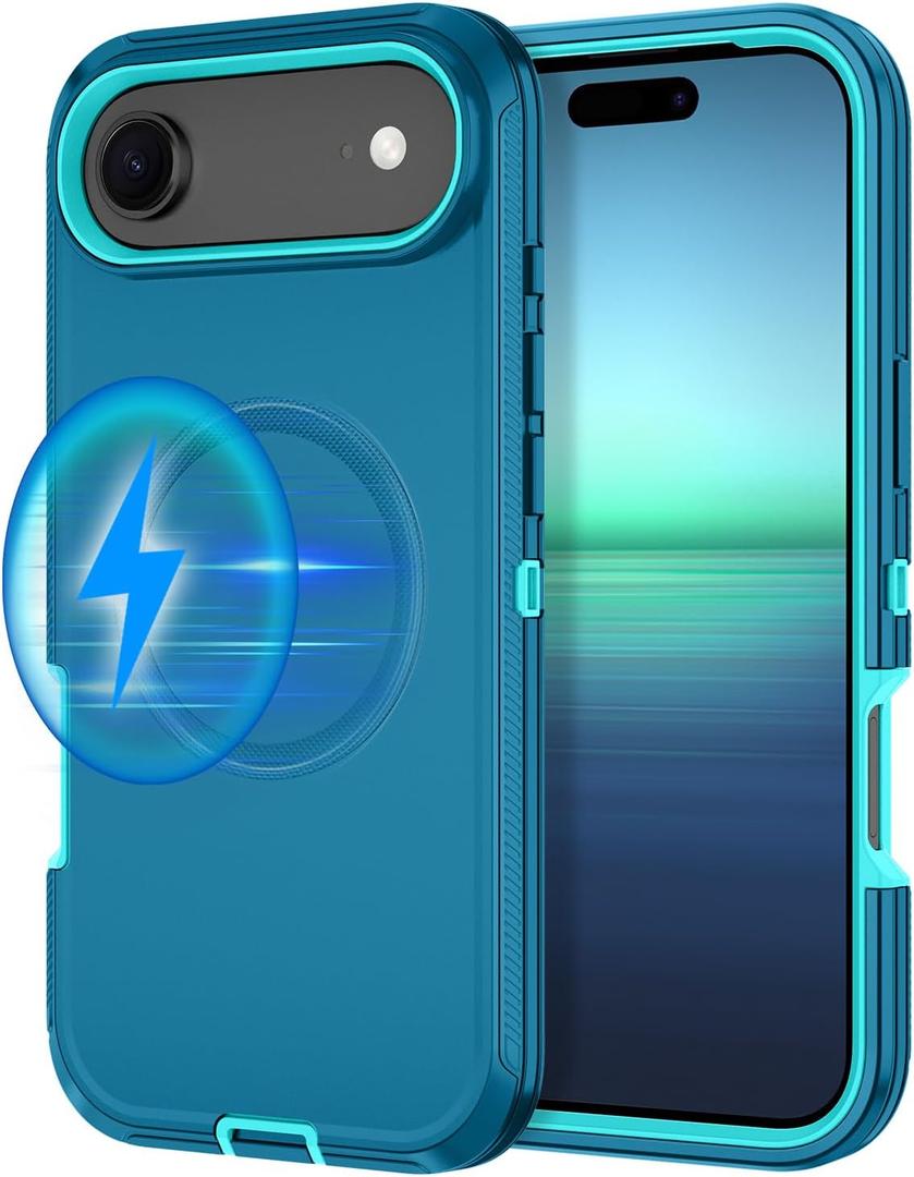 I-HONVA for iPhone Air Case/iPhone 17 Air Case [Compatible with MagSafe] Shockproof 3-Layer Full Body Protection [Without Screen Protector] Rugged Heavy Duty Cover for Apple iPhone Air,Turquoise