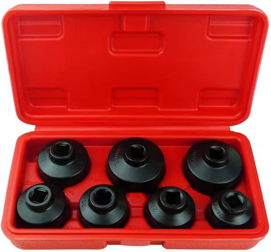 Oil Filter Socket Set Includes 24mm,27mm,29mm,30mm,32mm,36mm,38mm. 7-Piece Oil Filter Wrench Set for Mercedes Benz, VW, BMW, Oil Change Tool (Black)