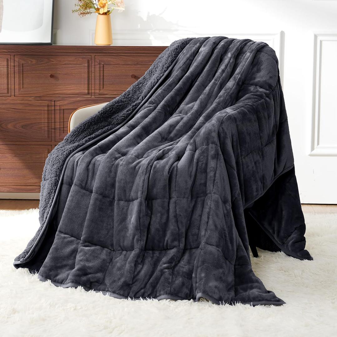Uttermara Weighted Blanket Queen 15 Pounds for Adults, Sherpa Weighted Blanket for Couch Bed, Ultra Fluffy Warm Sherpa & Cozy Plush Flannel Fleece, Heavy Blanket Great for Calm, 60" x 80", Dark Grey
