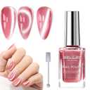 GELLEN Quick Dry Cat Eye Nail Polish, Magnetic Pink Fingernail Polish, Fast Drying Glitter Holographic Nail Polish Non Gel with Magnet Tool, DIY Salon Home (Peach Rose Pink)