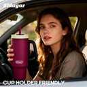 Tumbler with Handle,36 oz Ceramic Lined Travel Mug Water Bottle with Straw,Vacuum Insulated Stainless Steel Cup with Lid,Fits Cup Holder, Leak Resistant Press-in Lid, Purple