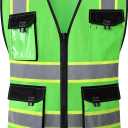 JKSafety Hi Vis Reflective Safety Vests for Men Women High Visibility Vest with Pockets Mesh Fabric Construction Safety Apparel Neon Vest for Work (220-Green XL)
