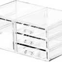 Cq acrylic Clear Stackable Storage Bins,Plastic Storage Organizer and Small Drawer Organizer With 4 Drawers for Make Up,Skincare Product,Craft,Beauty and Desktop Drawers Organizer Storage