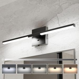 Ensenior Modern Vanity Light, Built-in Dimmer, 24 inch Led Light Fixture Over Mirror, Dimmable 5CCT, Black Bar Light Fixture for Mirror, Bedroom - FCC Certified