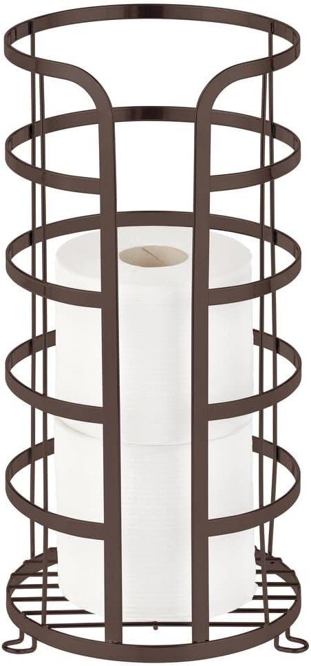 mDesign Decorative Metal Free Standing Toilet Paper Holder Stand with Storage for 3 Rolls of Toilet Tissue - for Bathroom/Powder Room - Holds Mega Rolls - Bronze