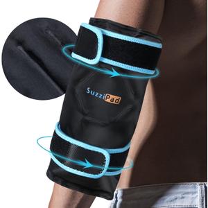 SuzziPad Elbow Ice Pack Wrap Wearable Cold Compression Sleeve for Elbow & Forearm, Reusable Ice Pack for Tennis & Golf Recovery, Black, 1 Pack