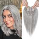 REECHO Real Human Hair Topper, 10 inch Women Hair Toppers for Thinning Hair, 100 Percent Human Hair Large Coverage Natural Hairpiece Wiglet, Waterdrop Base 2.5"x4", Light Grey
