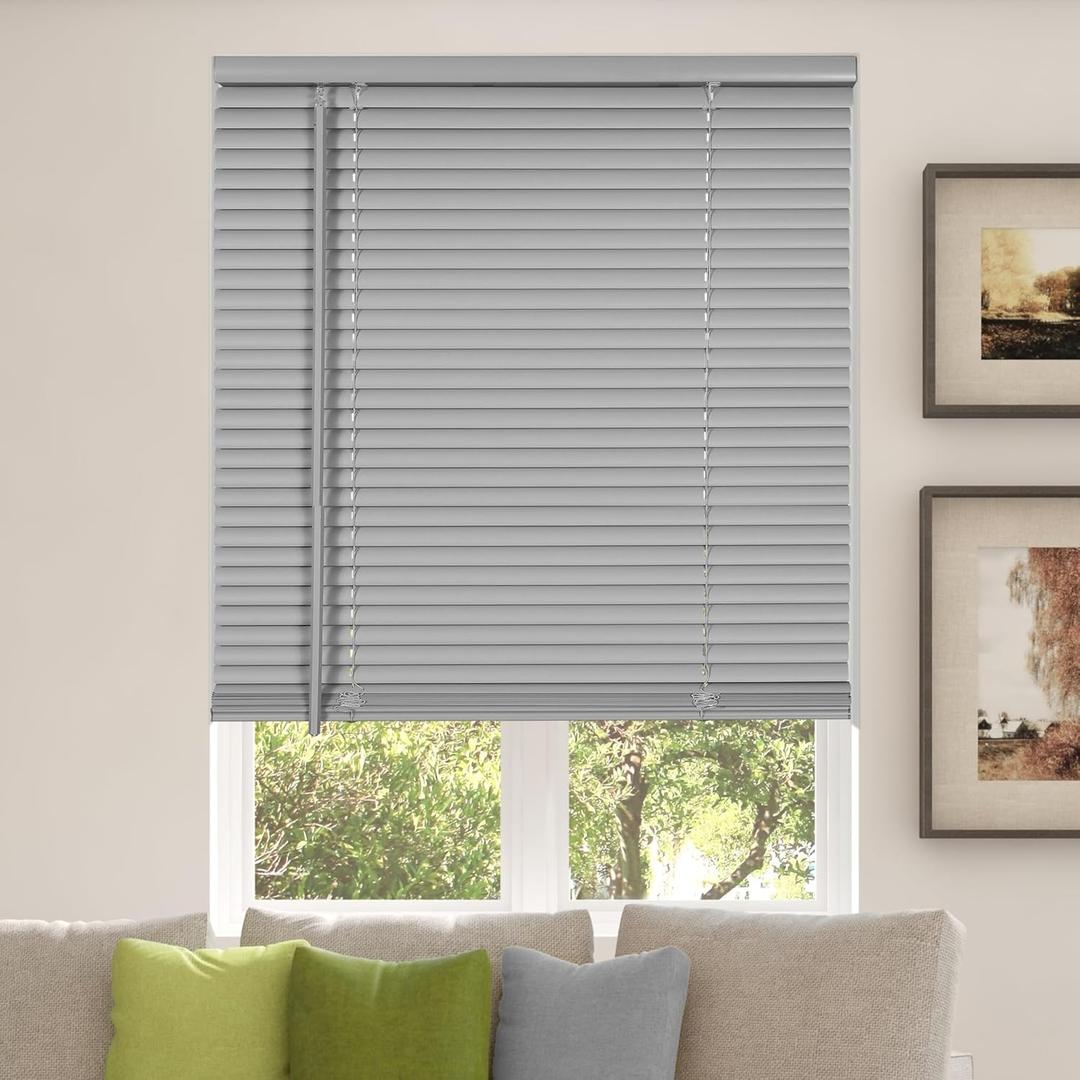 CALYX INTERIORS Room Darkening Vinyl Mini Blinds, Cordless, 1" Slat, 22.5" W x 36" H, Light Gray