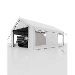 GarveeLife 10x20 ft Portable Garage, Car Port with 200 g PE Tarp Cover, with Front & Rear Roll-Up Doors and 4 Windows, for Temporary Paint Booth, Boats&Pickups Shed, and Event Shelter, White
