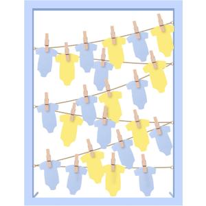 Amyhill Baby Shower Guest Book Alternatives Set for Boys Girls, DIY Gender Reveal Baby Shower Decorations Wooden Photo Frame Keepsake Cloth Shaped Card for 60 Guests Party Activity(Blue)