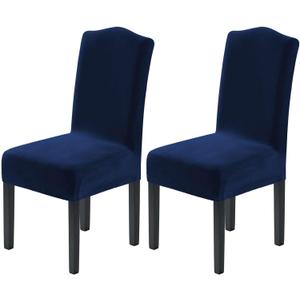 H.VERSAILTEX Velvet Dining Chair Covers Stretch Chair Covers for Dining Room Set of 2 Parson Chair Slipcovers Chair Protectors Covers Dining, Soft Thick Solid Velvet Fabric Washable, Navy
