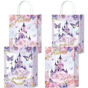 HongXingHai 12Pcs Princess Castle Gift Bags Prince Party Favor Bags Princess Prince Princess Treat Gift Wrapping Paper Bags for Birthday Party Princess Treat Bags with Handles Candy Goodie Bags
