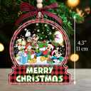 Mouse Friends Merry Christmas 3D Shaker Ornament, 3-Layer Acrylic Holiday Hanging Decoration with Artificial Snow and Holographic Stars, Mickey-Style Mouse Cartoon Friends Gift for Kids Family Fans