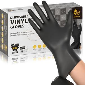 SWIFTLITE Black Vinyl Gloves, Food Grade Gloves Disposable Latex Free & Powder Free, Guantes for Cleaning Cooking Food Prep