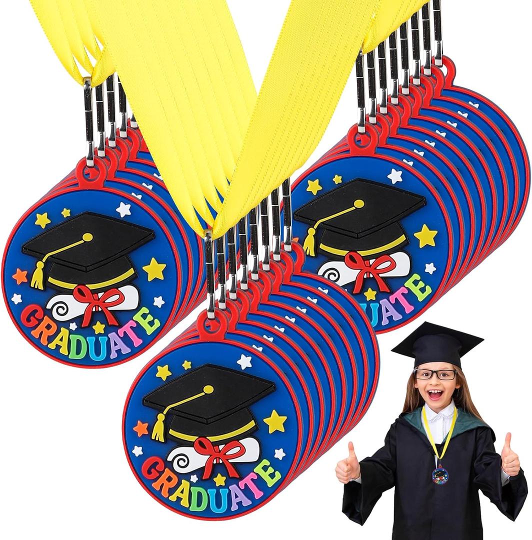 Kindergarten Graduation Medal for Kids Preschool Pre-k Graduation Award Medals with Neck Ribbon for School Student Graduation Party Gifts Favors(24 Pcs, 2 Inch)