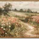 OIQArtOIQ Framed Canvas Wall Art,Vintage Decor,Landscape Nature Country Wildflower Paintings Farmhouse Pictures Modern Artwork Rustic Fall Flower Prints Cottagecore Office Living Room Bedroom Bathroom (24"x36" Framed Natural)