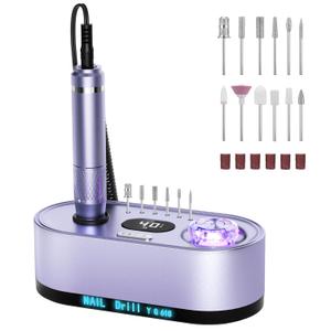 JOSGLOI Electric Nail Drill Professional: 40000RPM Electric Nail File Kit E File Nail Drill Machine with LCD Display for Acrylic Gel Nail, Manicure Pedicure Polishing Nail Grinder for Salon Home Use
