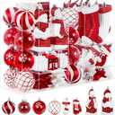 Alupssuc 112pcs Christmas Balls Ornaments Set, Shatterproof Plastic Baubles Christmas Penguin, Polar Bear for Xmas Tree Holiday Wedding Party Decorations with Hanging Strings, Red and White