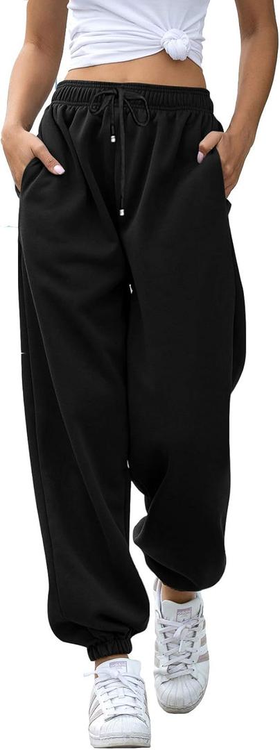 VINMEN Sweatpants for Women (Large, Black)