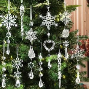 Crystal Ornaments Christmas Tree Decorations - 21pcs Christmas Tree Ornaments Sparkling Dazzling Festival Party Decoration Crystal Snowflake Design Hanging Ornament Holiday Season Home Decor (Transparent)