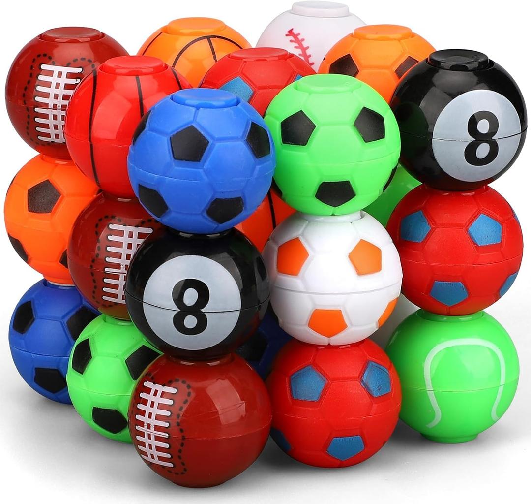 34PCS Mini Fidget Spinners Party Fidget Toys Soccer Basketball Baseball Sport Balls for Goodie Bag Stuffer, Finger Stress Balls Toy for Christmas Party Classroom Prize