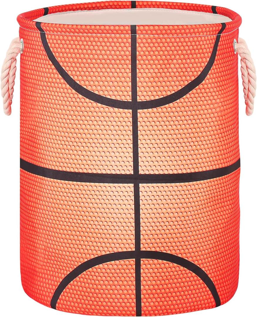 Basketball Laundry Basket for Boys Room Decor, Kids Nursery Hamper Gift for Bathroom Bedroom Sports Room Accessories, Teens Stuff Storage Bin, 17.71"x13.77" (Style1)