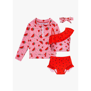 Funnycokid Baby Toddler Girls Swimsuit 4 Piece Bathing Suit Long Sleeve Rash Guard Sets - 6 Years
