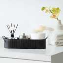 Mkono Metal Storage Basket for Toilet Tank Top Bathroom Decor, Galvanized Tray with Handle for Shelves, Farmhouse Toilet Paper Holder Organizing Bin Box for Countertop Living Room, Set of 2, Black