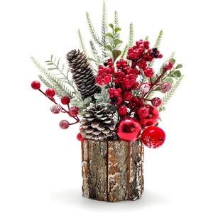 Small Christmas Tree, Artificial Mini Tabletop Decorations with Pine Cones Red Berries for Home Party Christmas Decorations Winter Indoor Outdoor