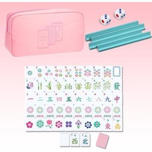 Soulchen Mini American Mahjong Tile Set Include 160 0.8 Inch Mahjong Tiles 2 Dice 4 Wooden Rulers 1 Accessory Bag 4 Beginner Rule Cards(Pastel)