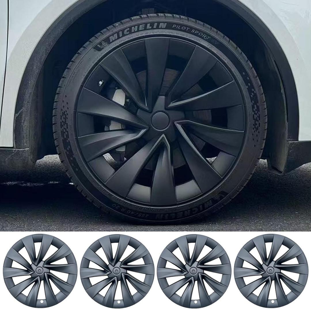 for Tesla Model Y 20 Inch Helix Wheel Cover Hubcaps Hub Cap ABS Cover Set of 4 Matte Black 2025 2026 Tesla Model Y Juniper Accessories