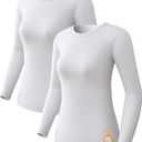 2 Pack Women's Thermal Shirts Long Sleeve Fleece Lined Base Layer (Large, White)