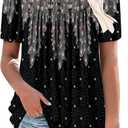 BETTE BOUTIK Women's Short Sleeve Summer Tunic Tops Flowy Flare Button Down Tunic Shirts Blouses S-3XL (Black, L)