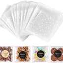 NPLUX 100PACK Self Sealing Cellophane Bags Clear Cookie Treat Bags Thank You for Gift Giving Candy with Stickers(White Polka Dot, 4x4 INCH)