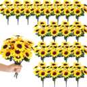 Redbaker 24 Bundles Sunflower Artificial Flower with Stems Bouquet Fake Plants Bulk UV Resistant Plastic Faux Outdoor Flower No Fade for Wedding Fall Garden Home Window Decor