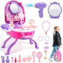 Plintone 4-in-1 Girls Vanity Set, 40 PCS Princess Pretend Makeup Vanity, Kid Vanity with Fashion Accessories, Role Play Makeup Toy for Girls Age 3 4 5, Birthday