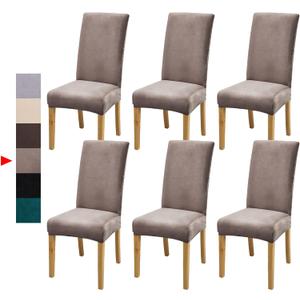 Velvet Dining Chair Covers,Dining Room Chair Covers Set of 6, Stretch Kitchen Chair Cover, Soft Washable Dining Chair Cover, Parsons Chair Slipcovers Protective, for Home, Restaurant, Banquet(Champagne)