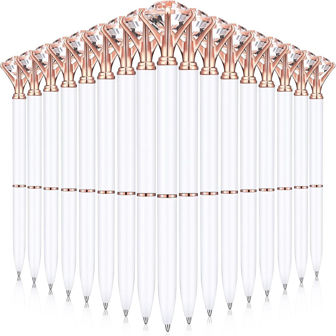 Yahenda 50 Pcs Christmas Gifts Diamond Pens Bridal Shower Ballpoint Pen Bulk Black Ink Bling Crystal Metal Bling with Diamond on Top for Women Bridesmaid Wedding Office School(White)