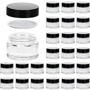 1oz Glass Jar with Lid, Hoa Kinh 25Pack Clear Round Containers Cosmetic Glass Jars with Inner Liners and Black Lids Travel Jars for Storing Lip and Body Scrub, Lotion, Body Butter, Bath Salts, Liquid